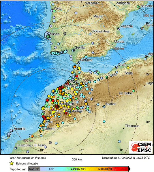Zemětřesení o síle 6 8 v Maroku ze dne 8 září 2023 Geofyzikální